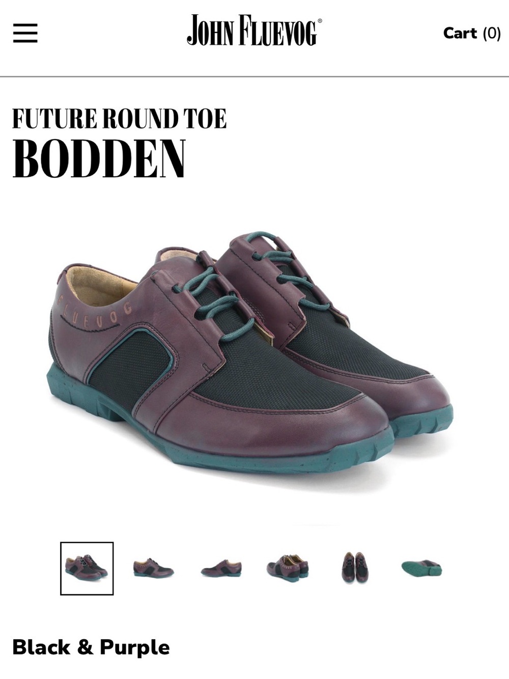 John Fluevog Bodden Loafers — Black & Purple Teal Sole